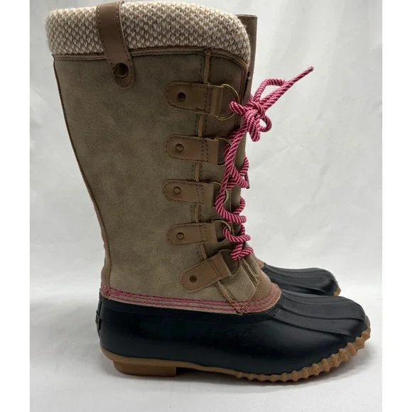 Esprit Belinda Tan Tall Lace Up Faux Fur Lined Knit Cuff Duck Boots Sz 7.5M - Picture 5 of 7
